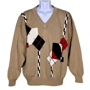Izod Club Vtg Size L Men's V Neck Sweater‎ Golf Preppy Colorblock Pullover
